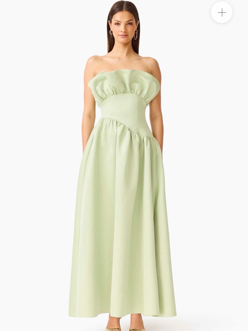 elliatt laurel green satin ruffle bust boned strapless maxi gown dress XL NEW